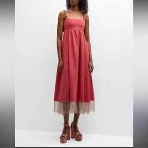NEW EDDY gavin beaded fringe midi dress in rhubarb